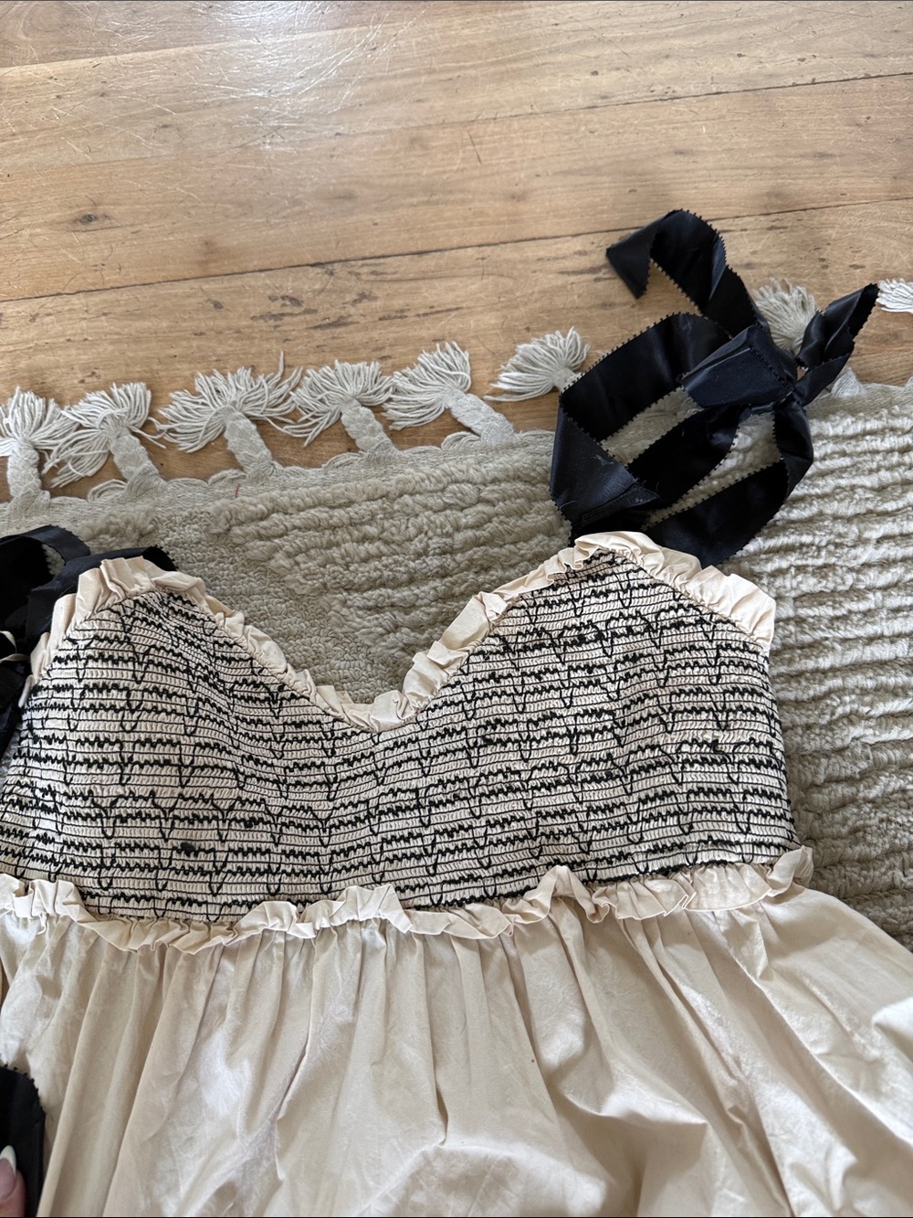 Free people Cream Tiered Sundress with Black Tie Straps - Picture 3 of 3
